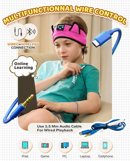 KIDSBAND Kids Bluetooth Headphones, Sleep Headband [Wireless & Wired Playback 2in1] Foldable Headphones for School/Travel/Tablet/Sleep