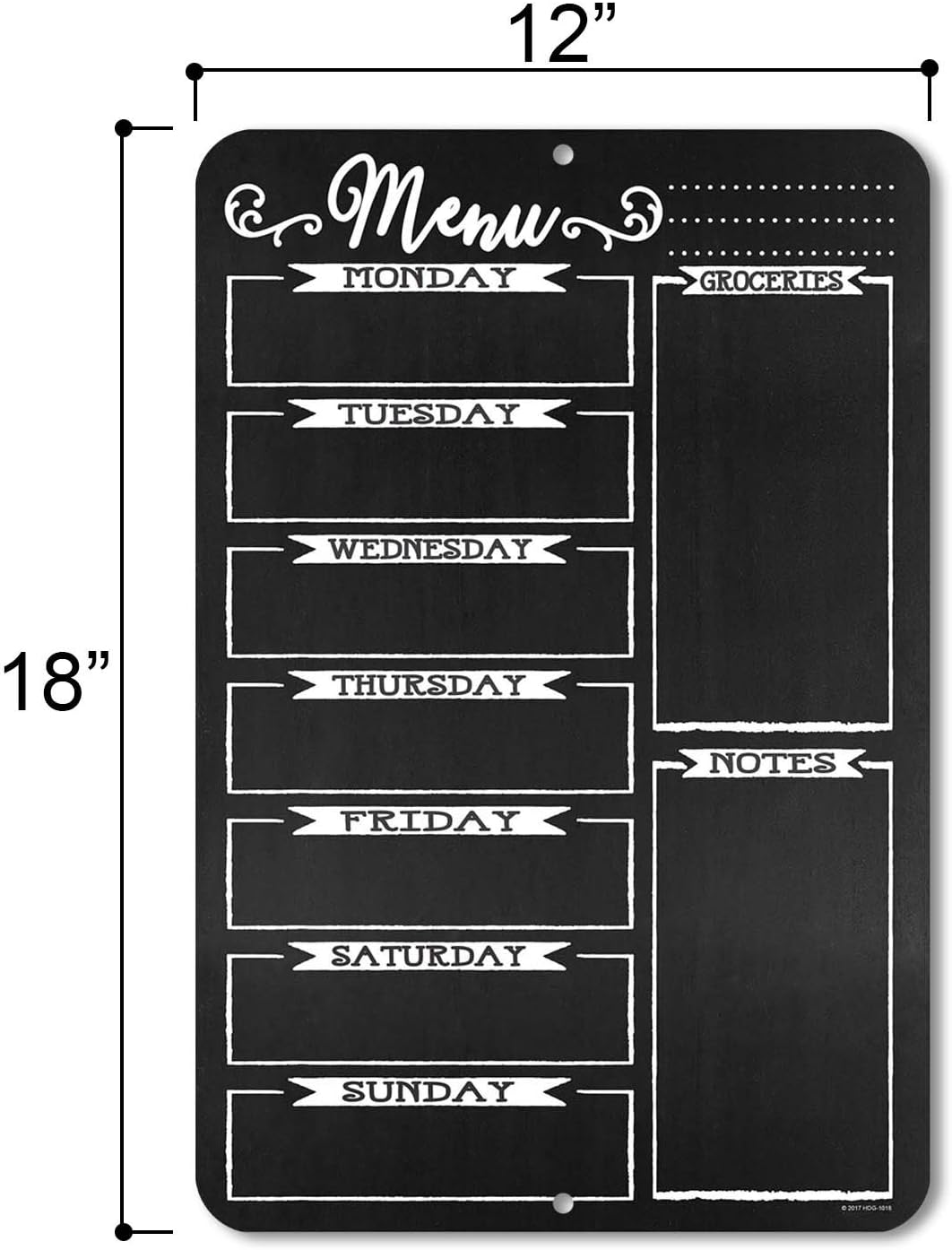 Chalkboard Style Weekly Food Menu Board Kitchen HDG-1018 | 12 x 18 Inch Aluminum Weekly Menu Planner, Reusable Meal Planning Board for Kitchen & Family Organization