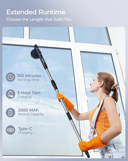 MayKing Electric Spin Scrubber with 9 Brush Heads, IPX7, Model Blue | 3-Angle & 4-Length Adjustable Cordless Power Scrubber, 3-Speed & Battery LED Display, for Bathroom, Tub, Floor & Tiles