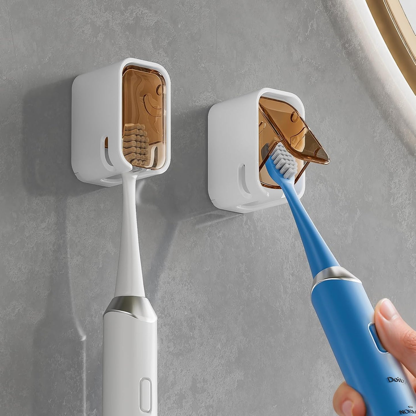 MOPMS Single Slot Toothbrush Holders Wall Mounted with Cover for Bathrooms | 2PCS Toothbrush Cover for Shower, Single Toothbrush Dispenser Storage Organizer for Family & Travel