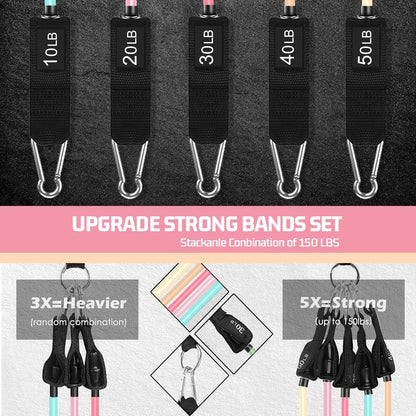 VElCK Resistance Bands Set with Handles for Exercise, Workout and Home Gym | 100% Natural Latex, 10-150LBS, Versatile for Yoga, Pilates, Strength, Home Gym