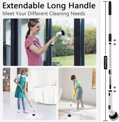 Electric Spin Scrubber, Full-Body IPX7 Waterproof Bathroom Scrubber,4 Replacement Head for Adjustable Extension Handle Electric Cleaning Brush for Bathroom, Tub, Tile