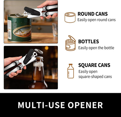 X&E Can Opener Manual, Handheld Strong Heavy Duty Stainless Steel Can Opener, Comfortable Handle, Sharp Blade Smooth Edge, Can Openers with Multifunctional Bottle Opener