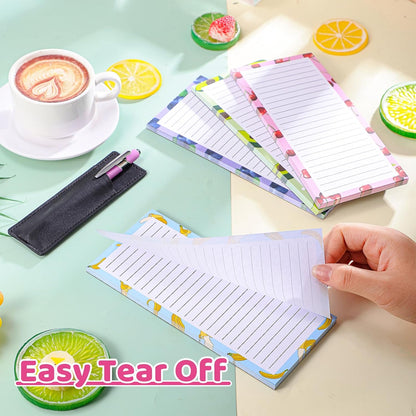 Thboxes 4 Pack Magnetic Note Pad for Fridge with Pen Holder, Totally 200 Sheets Grocery List Magnet Pad for Refrigerator Magnetic Shopping List Pad（Fruit Design） | Full-Back Magnet, 80Gsm FSC-certified Paper, School Office Home Supplies Grocery List