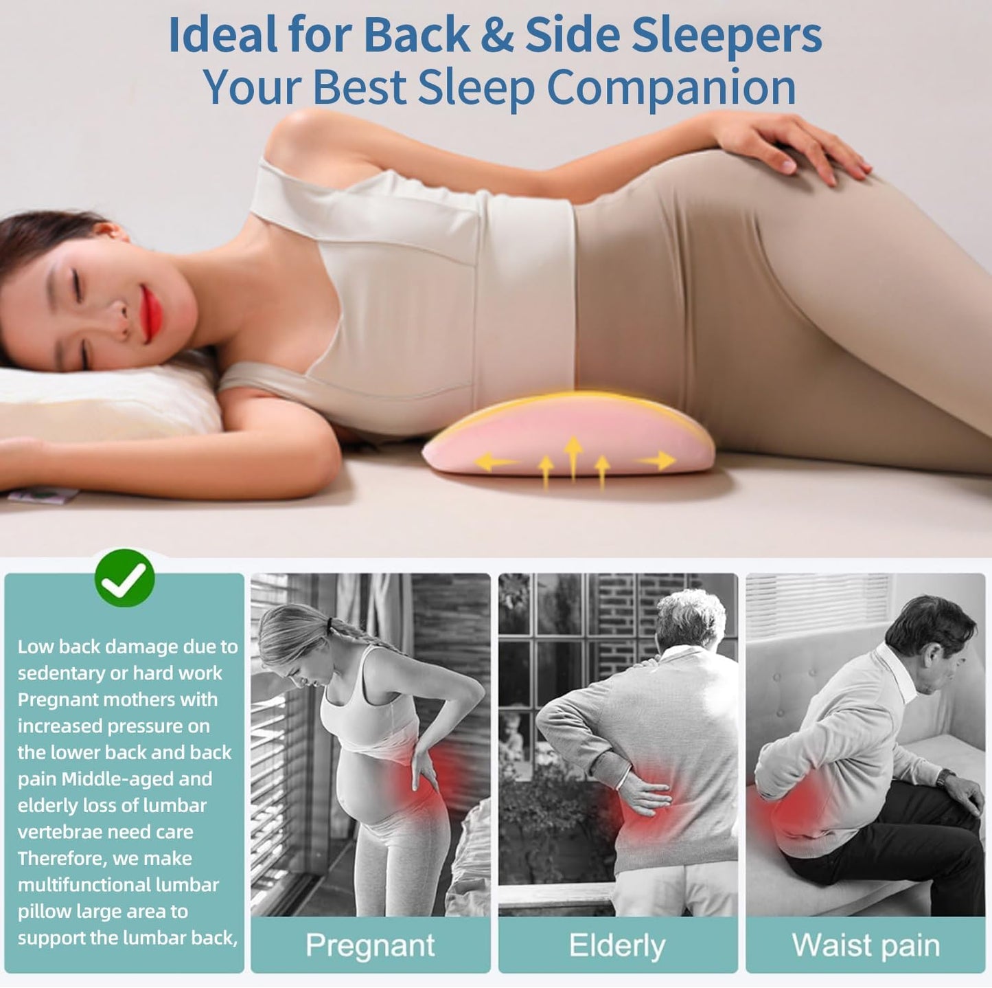 GDLKPS Sleep Lumbar Support Pillow is Used to Relieve Low Back Pain.Memory Foam Back Wedge Bolster Pillow for Side Sleepers for Car, Bed, Chair, Sofa Lower Back Pillow for Sleeping (Pink) (Pink)