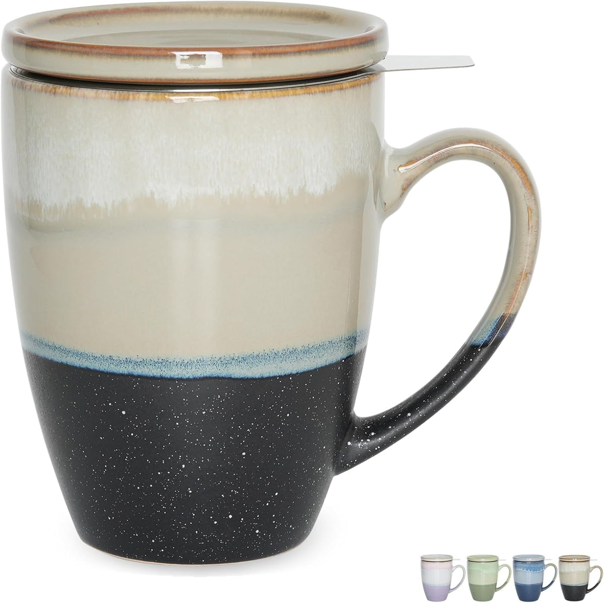 Bosmarlin Ceramic Tea Cup with Infuser and Lid, 13.5 Oz, 4 Colors to Choose, Microwave and Dishwasher Safe, Steeping Tea Mug with Strainer, Reactive Glaze (Purple)