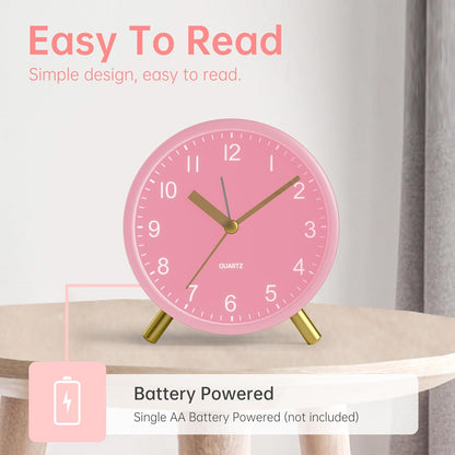 JALL Analog Alarm Clock, 4 inch Super Silent Non Ticking Small Clock with Night Light, Battery Operated, Simple Design, Easy Setting for Office, Bedroom, Bedside, Desk, Teens, Elders, Adult, Green