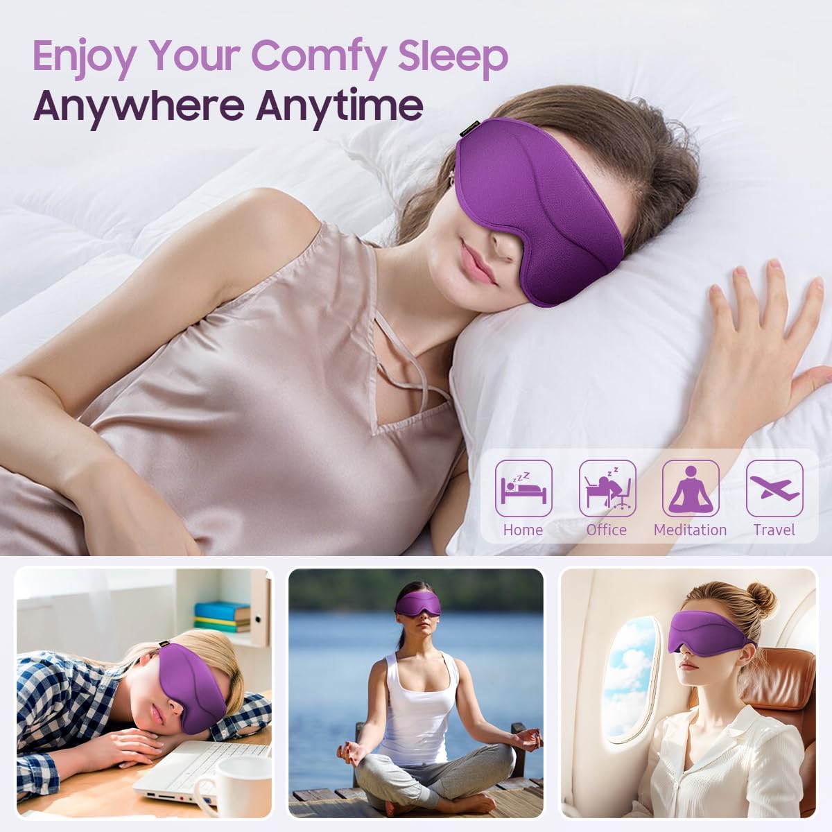 BeHoomi Sleep Mask, Premium Eye Mask for Sleeping, Total Blackout, Super Soft Comfort, Adjustable Fit, Upgraded 3D Ergonomic Designed Sleeping Mask for Home, Office, Travel, Meditation, Yoga, Pink