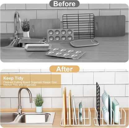 Fikoksol Cutting Board Organizer Storage, Baking Sheet Rack under Cabinet | Heavy Duty Cookie Sheet Organizer, Metal Cutting Board Holder, Space-saving Plate Holder for Cabinet, Tray Divider for Drawer