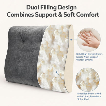 Couch Back Cushion, Shredded Foam Lumbar Support Pillow with Side Pocket | Triangle Ergonomic Back Pillow with Removable Linen Cover for Sofa, Armchair, Bed Sitting, Couch Pillow for Reading TV Gaming