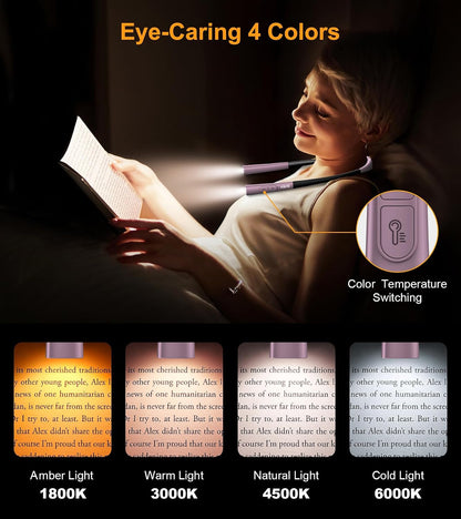 Gritin Book Light, Eye Caring 4-Color&5-Brightness Neck Light Reading Light | Stepless Dimming, 30-min Timer, 80+ Hrs Runtime, Bendable Round Neck Design, Lightweight for Reading, Knitting, Repairing