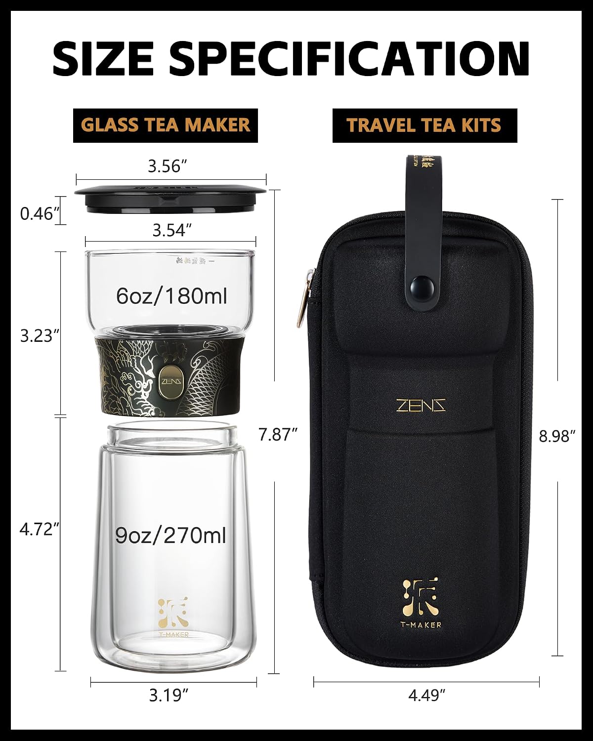 ZENS Glass Infuser Teapot, One Touch Tea Maker for Loose Leaf Tea, Walnut