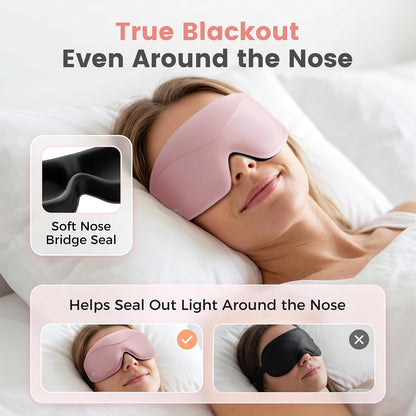 Sleep Mask for Women Men: 100% Blackout 3D Eye Mask for Sleeping, Sleeping Mask for Side Sleepers, Zero Pressure Memory Foam Eyelash Friendly Breathable Eye Cover, Airplane Travel Essentials-Pink