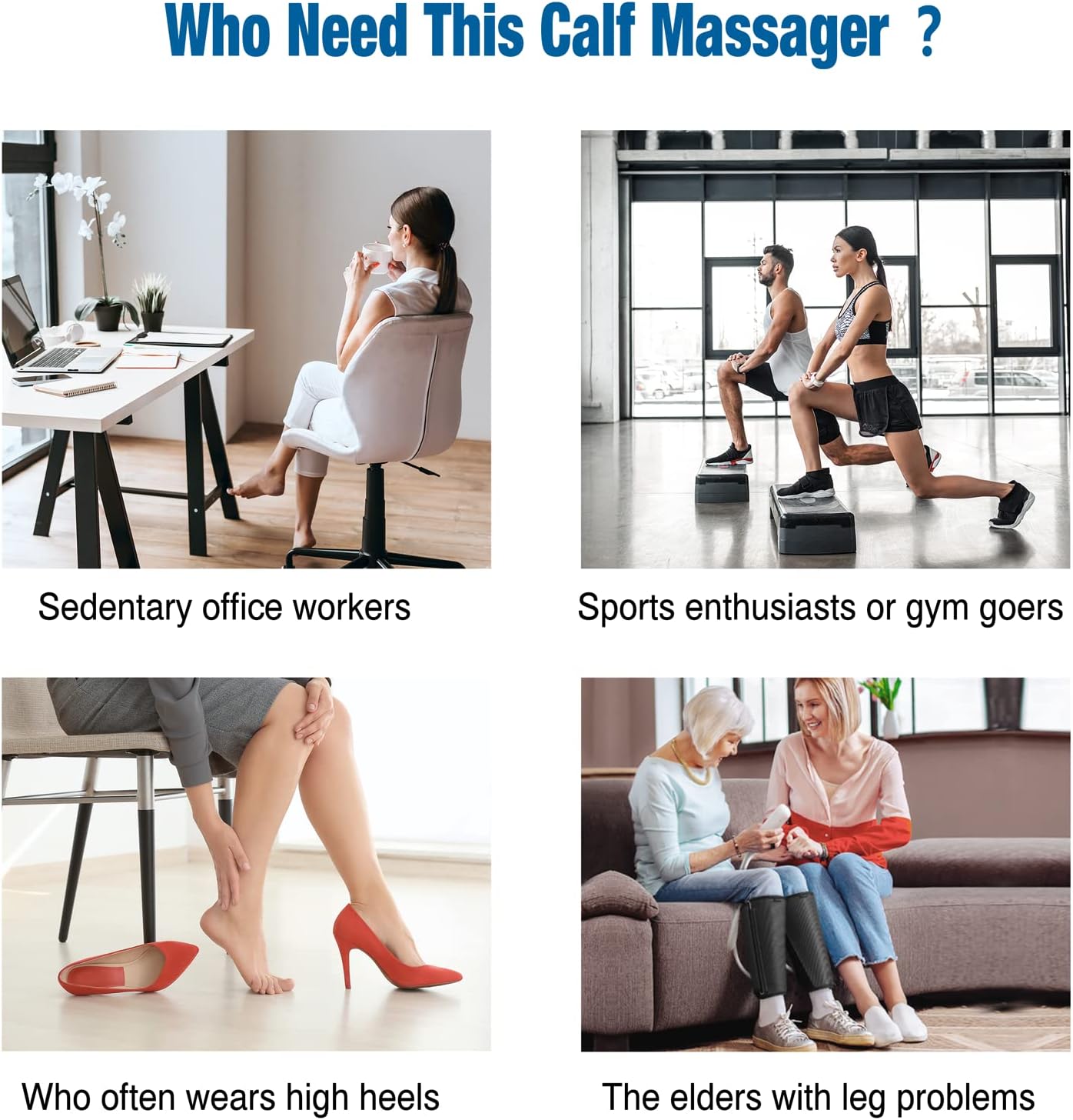 FIT KING Calf Massager, Sequential Air Compression Leg Massager | Compression Device for Circulation and Muscle Relaxation, 2 Modes & 3 Intensities, Adjustable Fabric, FSA-HSA