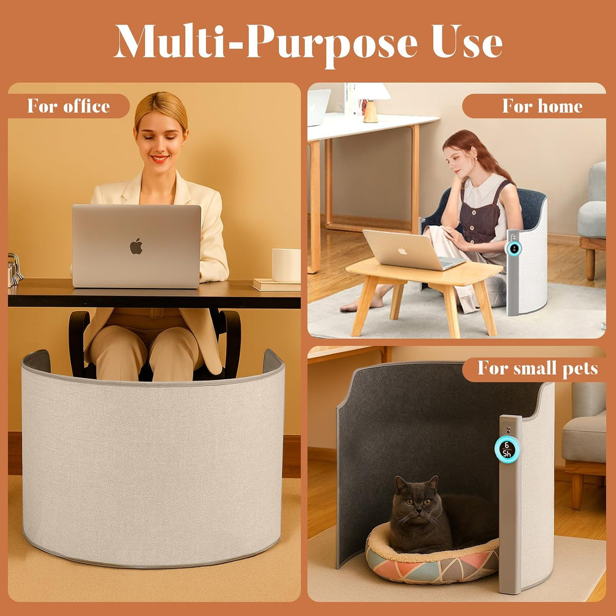 Under Desk Heater - Electric Foot Warmer for Office & Home, Quiet Heated Floor Mat with Auto Shut Off & Body Sensing Switch