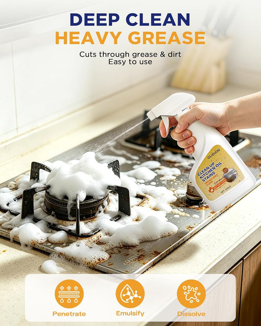 Heavy Duty Kitchen Degreaser Spray with Foam Sprayer, 16.9 Fl Oz | Multi-Purpose Grease Remover, Safe Non-Corrosive Formula, Works For Range Hood, Stove, Countertop, Microwave