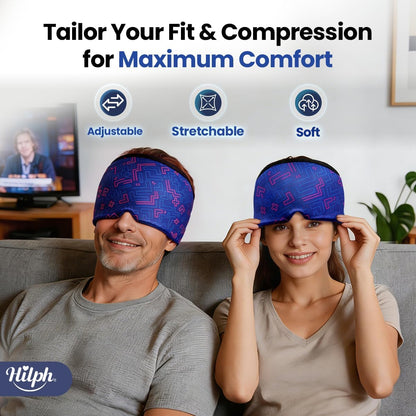 Hilph Adjustable Migraine Relief Cap, Headache Hat with Thickened Gel | Reusable, Flexible Gel, 360° Cold Compression Therapy Wrap for Tension, Stress, Sinus & Hangover Relief, Gift for Women Men