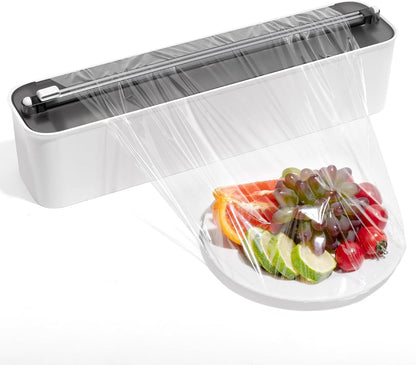 Aluminum Foil & Plastic Wrap Dispenser with Cutter - Magnetic & No-Drill Wall Mount, Cling Film Dispenser for Countertops & Cabinets, Space-Saving Kitchen Organizer - Fits 150 m Rolls, Black