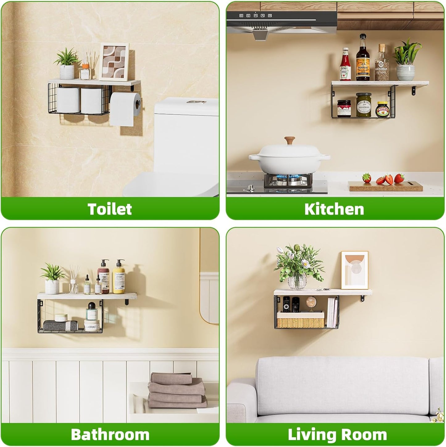 VITVITI Toilet Paper Holder with Shelf, Wall Mounted Storage Basket, Brown | Farmhouse Wall Mount Toilet Paper Holder Shelves, Wood Metal Toilet Roll Wipes Holder for Bathroom