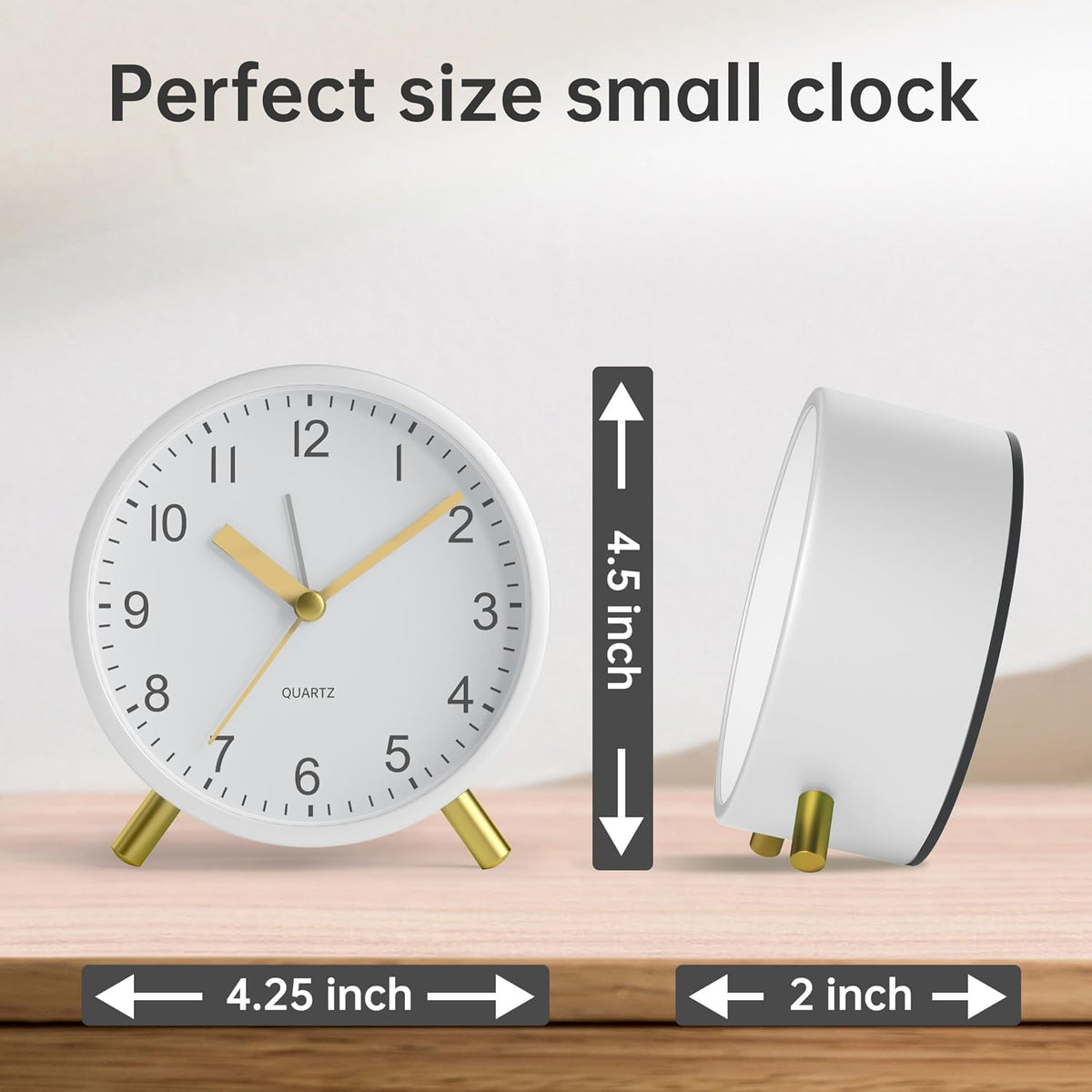 JALL Analog Alarm Clock, 4 inch Super Silent Non Ticking Small Clock with Night Light, Battery Operated, Simple Design, Old Fashioned Style Ideal Decor, for Bedroom, Bedside, Desk, Adult, Gift, Green