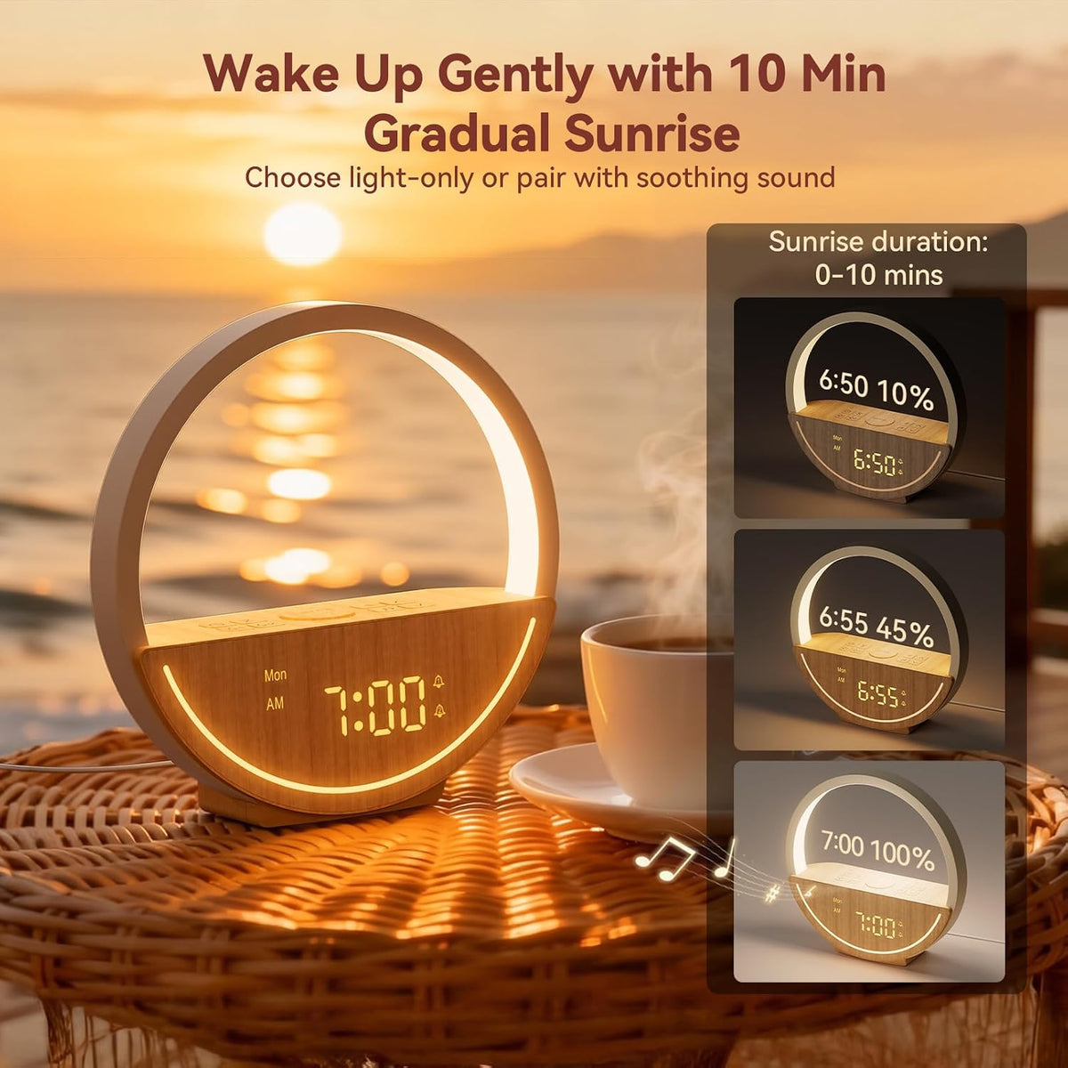 Vivilumens Alarm Clock with Sound Machine & Sunrise Lamp for Heavy Sleepers