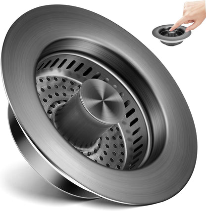 TGOSOMT Kitchen Sink Drain Strainer Stopper, Anti-Clog & Quick Drain | 3-IN-1 Design, Stainless Steel 304, Removable Strainer Basket, Corrosion & Scratch Resistant, Fits US Standard 3-1/2" Drain