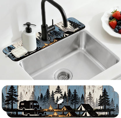 2Pcs Peonies Kitchen Sink Splash Guard Faucet Mat Vintage Florals Faucet Mat For Bathroom Kitchen 5.5x23.6In
