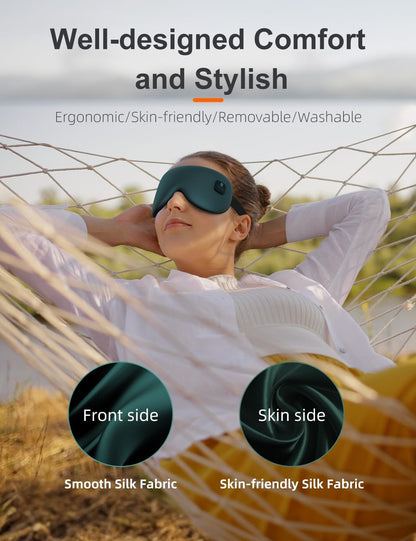 Silk Cordless Heated Eye Mask, Fast Heat Electric Warm Compress for Dry Eye | Electric Warm Eye Mask for Airplane Sleeping, Blackout Eye Mask for Travel, Idea for Women/Men (Grey)