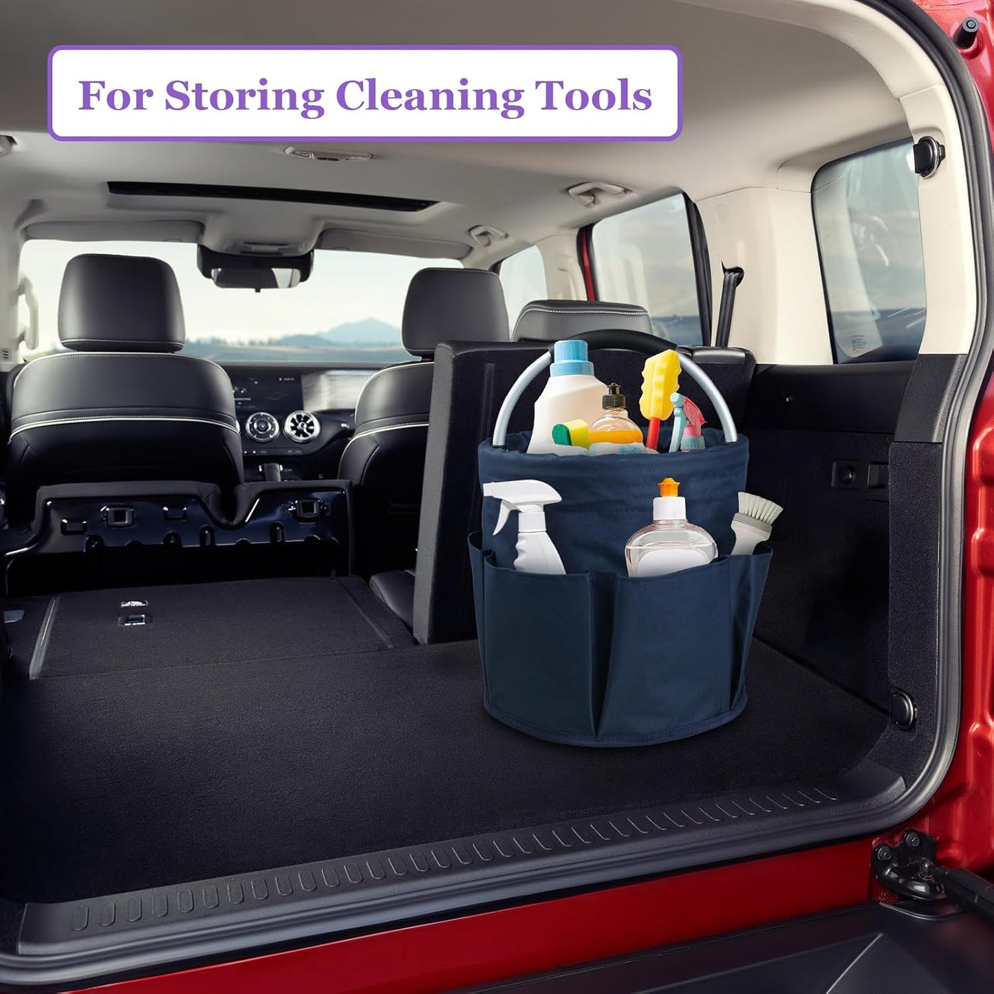 17L Cleaning Caddy with Handle and 6 Pockets, Foldable Cleaning Supply Caddy, Portable Shower Caddy in 600D Oxford Fabric, Multifunctional Storage Basket for Camping, Gardening, Black