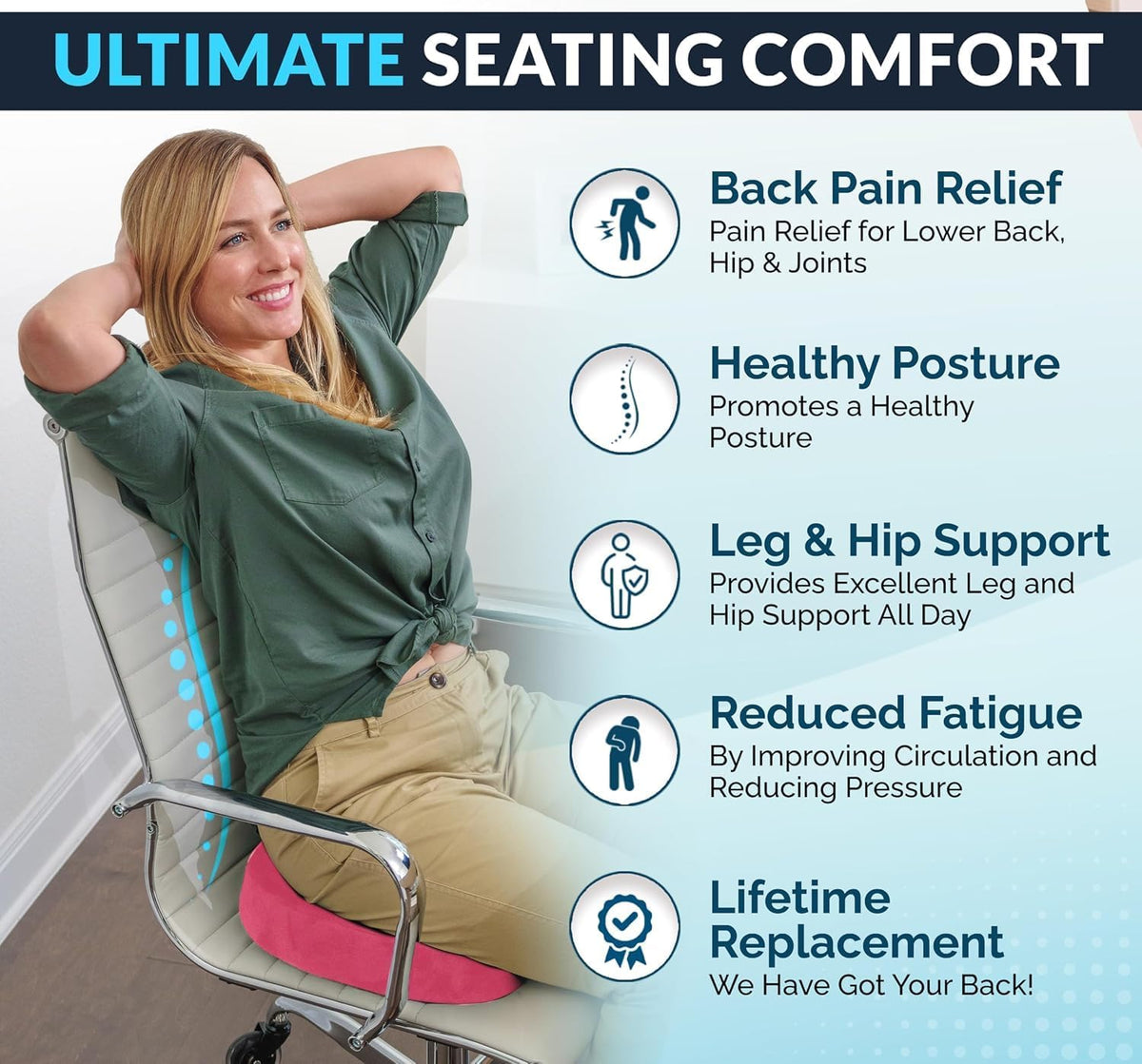 ComfiLife Doctor Recommended Seat Cushion - Premium Gel & Memory Foam Office Chair, Car Seat, Lifting Cushion - Chair Cushions for Back & Sciatica Relief - Seat Cushions for Office & Desk (Black)