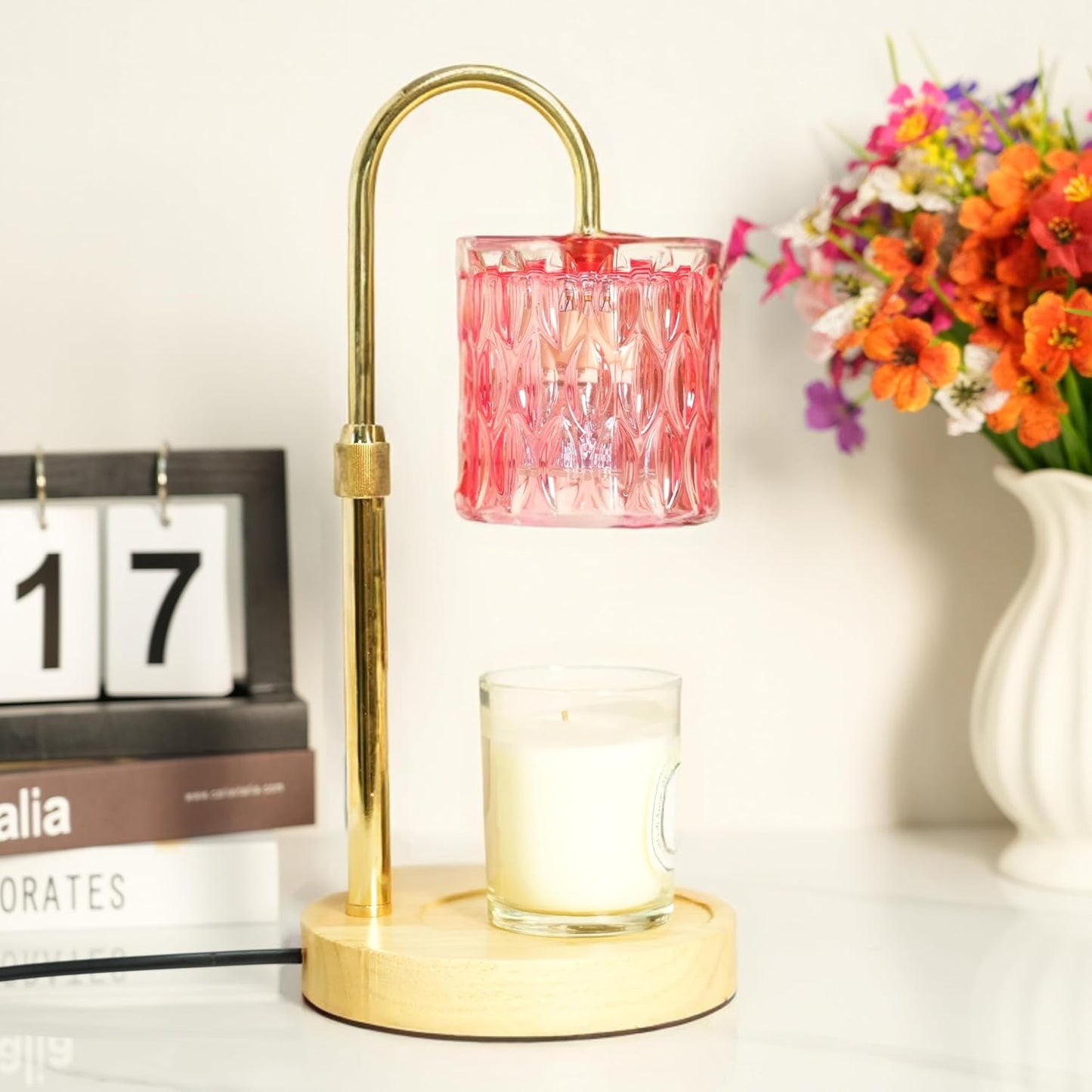 HAIDOLIANG Blue Candle Warmer Lamp with Timer and Dimmer | Height and Brightness Adjustable,Glass Electric Wax Warmer with 2 Bulbs for Women Gifts, Home Decor for Scented Jar Candles