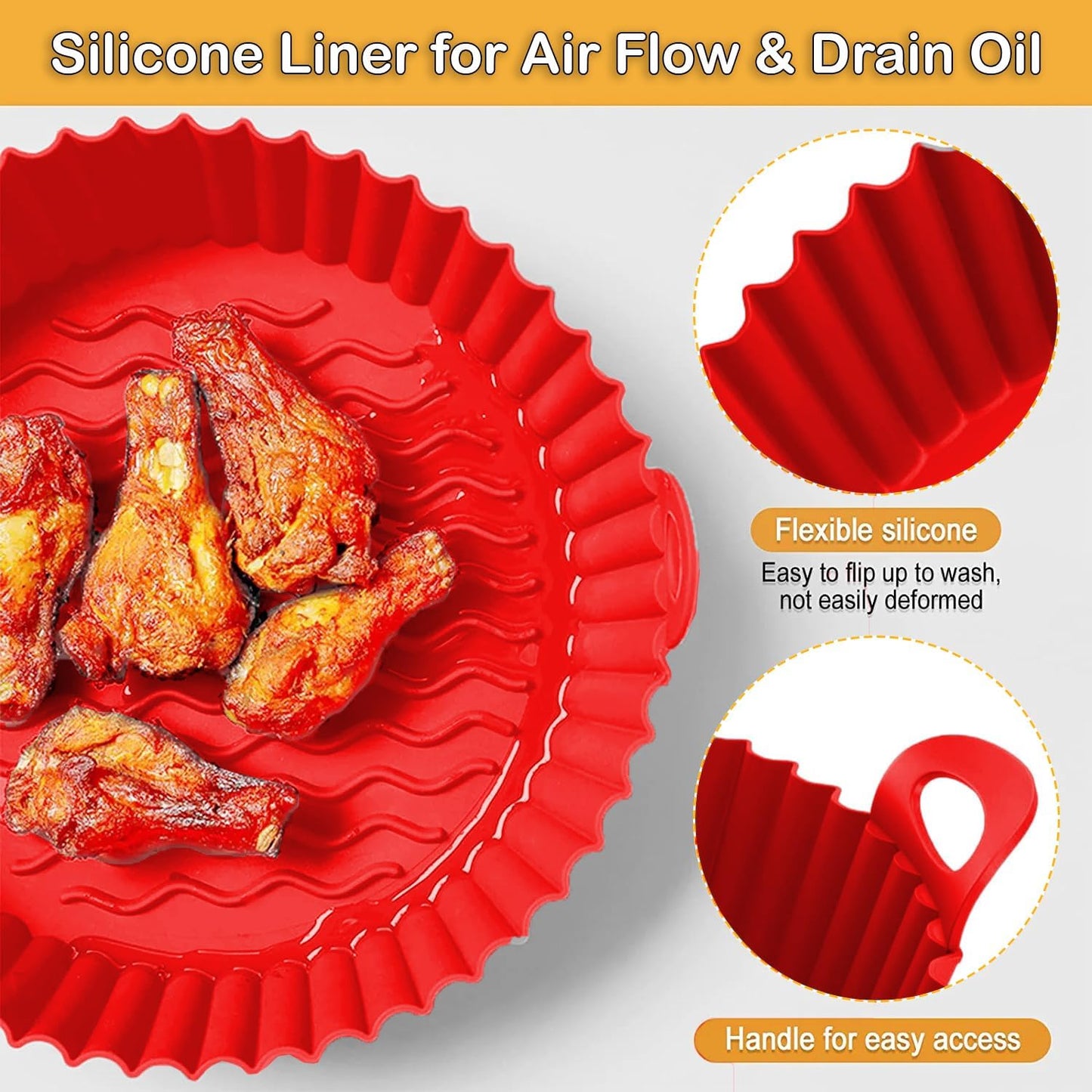 8 Inch Square Silicone Air Fryer Liners (2 Pack) Pink & Grey Reusable Non-Stick Inserts with Handles for Mess-Free Cooking & Heat Resistance – For Airfryer Ninja COSORI Instant Vortex & More