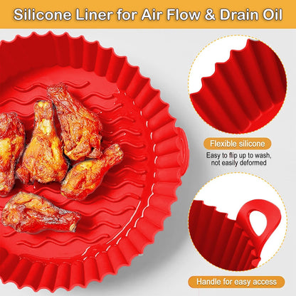 8 Inch Square Silicone Air Fryer Liners (2 Pack) Pink & Grey Reusable Non-Stick Inserts with Handles for Mess-Free Cooking & Heat Resistance – For Airfryer Ninja COSORI Instant Vortex & More
