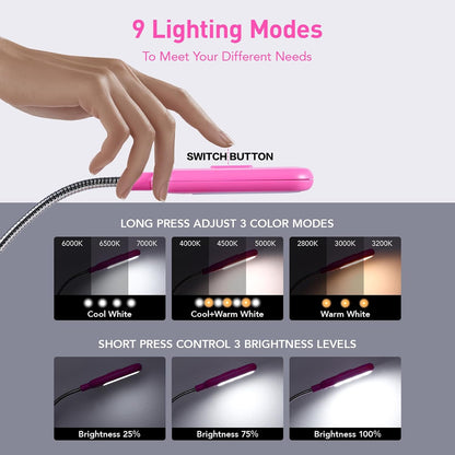 VAVOFO Rechargeable Book Light for Reading in Bed Kids, 7 LED Reading Light with 9-Level Warm Cool White Daylight, Eye Care Lamp with Power Indicator for Bookworms (Yellow)