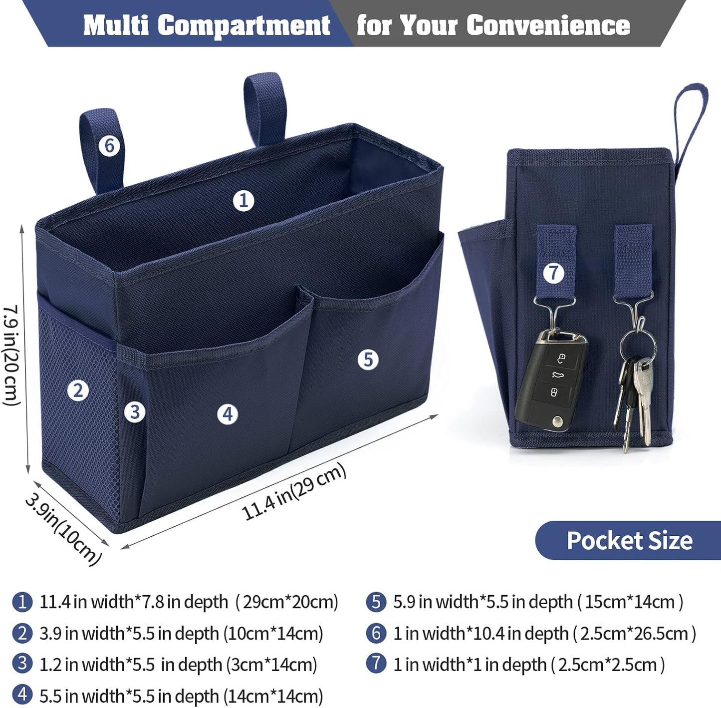 Bseash Bunk Bed Organizer, Bedside Caddy Hanging Bed Organizer Storage Bag 8 Pockets, for College Dorm Rooms Bed, Hospital Bed, Baby Bed Rails, 600D Oxford Cloth