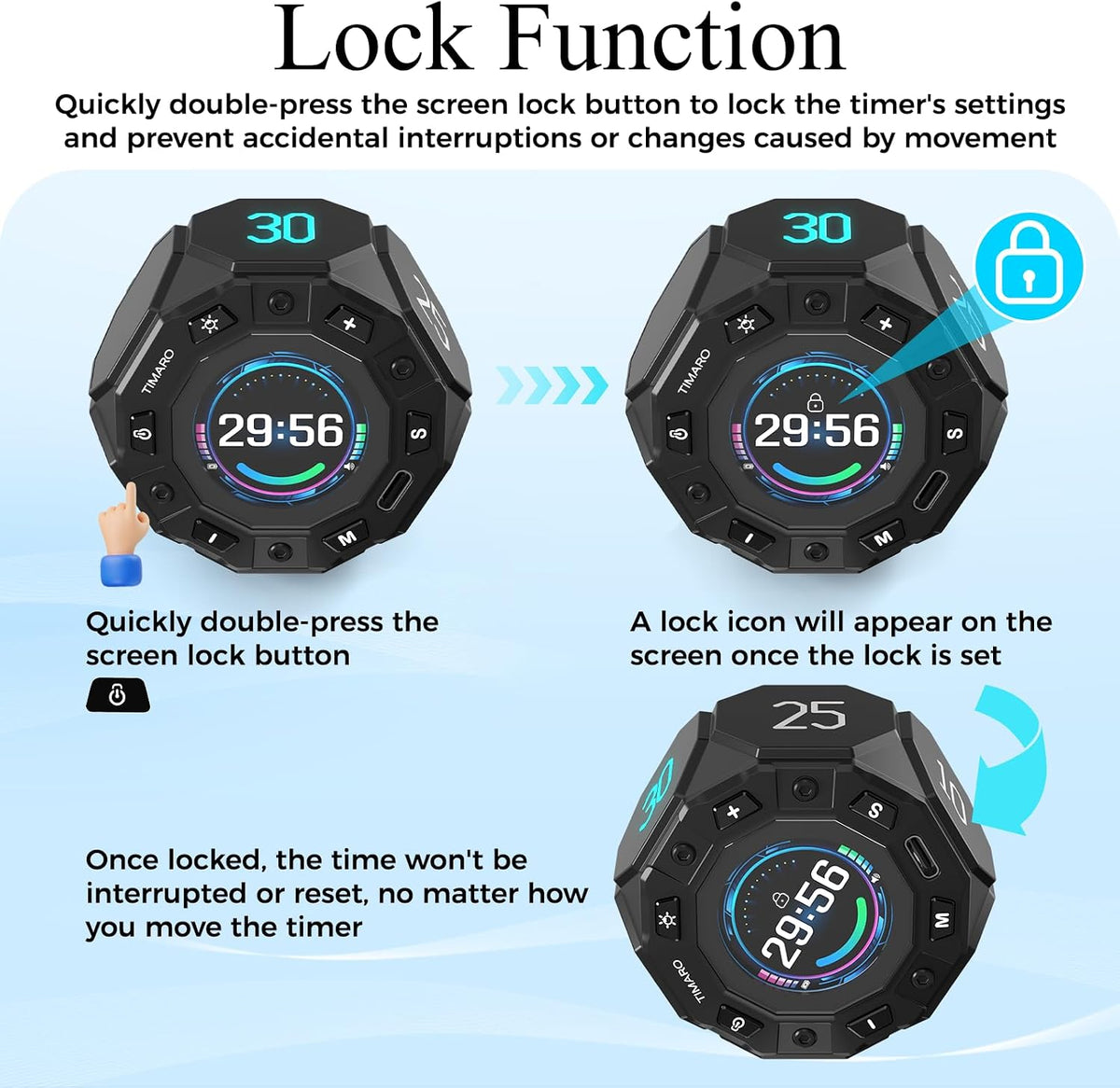 TIMARO Pomodoro Timer with 3/5/10/25/30 Min Presets for Productivity
