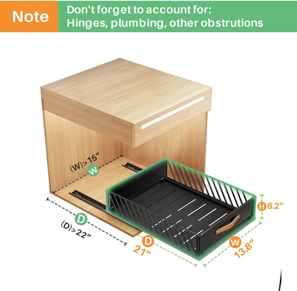 Pull out Cabinet Organizer,Heavy Duty Slide out Pantry Shelves Drawer Storage with Adhesive Nano Film,Sliding Mesh Cabinet Basket with Handle for Kitchen, Bathroom, Home, 11.8"W X 15.7"D X6.2"H,Black