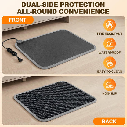 Foot Warmer Under Desk - 15.9x19.9in Heated Floor Mat 110V Adjustable Temperature Electric Heater with Timer for Office Home, Heating Pad for Cold Feet (Brown Wood)