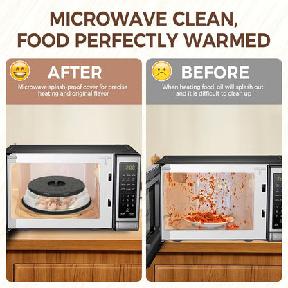 12 Inchs Microwave Splatter Cover & Silicone Mat, Large Vented Collapsible Guard dish Plate lid & Round Kitchen mat for food