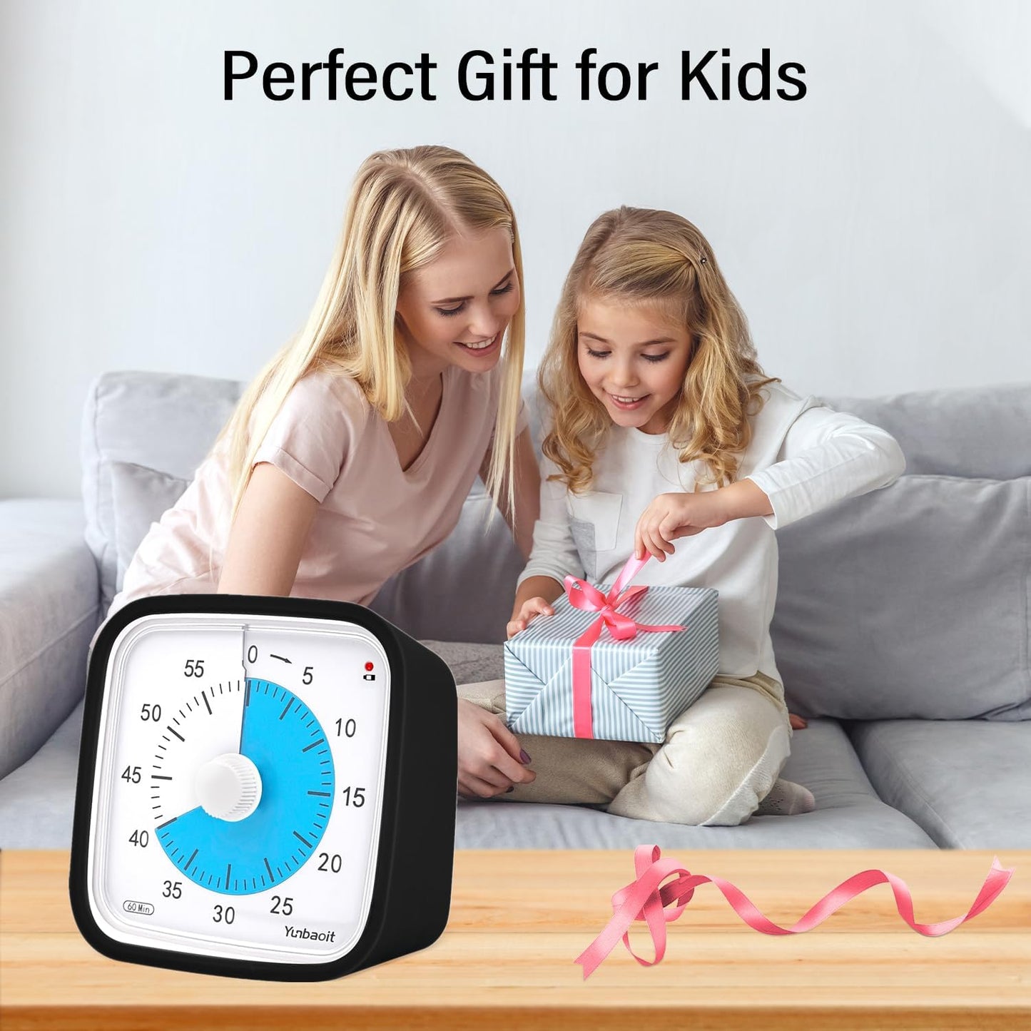 Yunbaoit Rainbow Visual Timer for Kids, 60-min Countdown Timer, Blue | Protective Case, No Ticking, Mute and Ringing Alarm Available, Time Management Tool, Low Power Reminder, for Study,Game,Work
