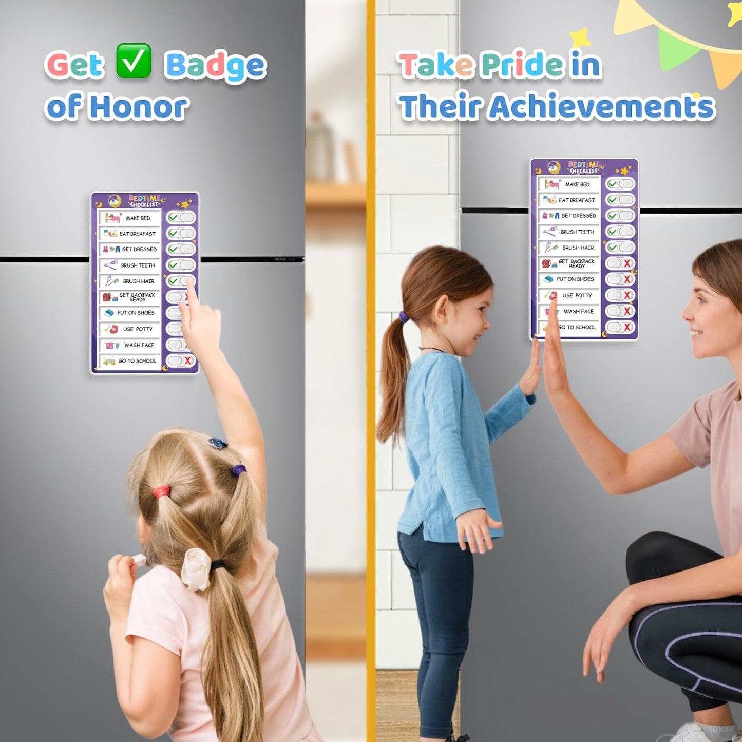 CustomMaster 3 in 1 Bedtime/Morning/Daily Routine Chart for Kids, Magnetic Chore Chart for Kid, Visual Schedule for Kid Toddlers