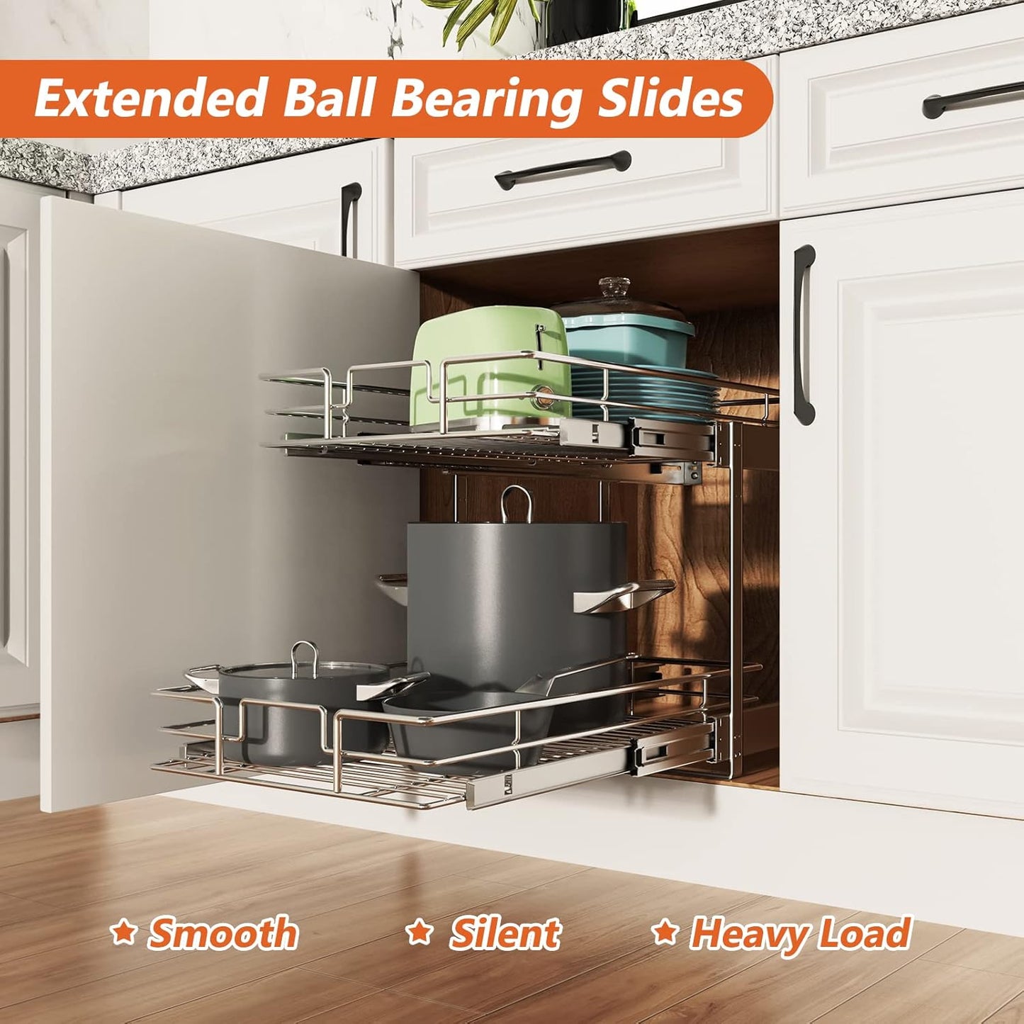 ROOMTEC Pull Out Cabinet Organizer, Pull Out Shelves 5½" W x 21½" D, Heavy Duty Cabinet Drawers Slide Out Kitchen Organizers Storage Shelf