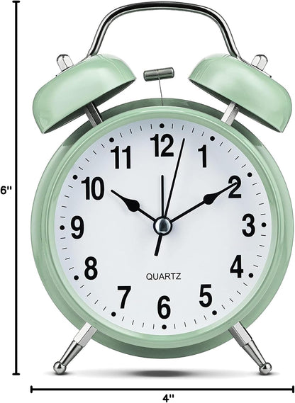 Bernhard Products Analog Alarm Clock 4" Twin Bell Vintage Navy Blue Silent Non-Ticking Quartz Battery Operated Extra Loud with Backlight for Bedside Table Desk, Retro Old Fashioned for Heavy Sleepers