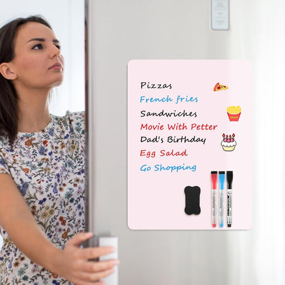 MaxGear Magnetic Dry Erase Board for Fridge, 12 x 8 Inch, Markers Included | Strong Magnetic Backing, Stain Resistant Surface, Easy to Write and Erase, Ideal For To-do Lists, Includes 3 Markers 1 Erase
