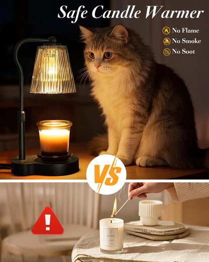 Candle Warmer Lamp with Timer & Dimmable Settings, Adjustable Height Flameless Scented Wax Melter for Jar Candles, Elegant Home Decor Warmer Lamp with 2 Bulbs, Gift for Women Mom Friend Family, White