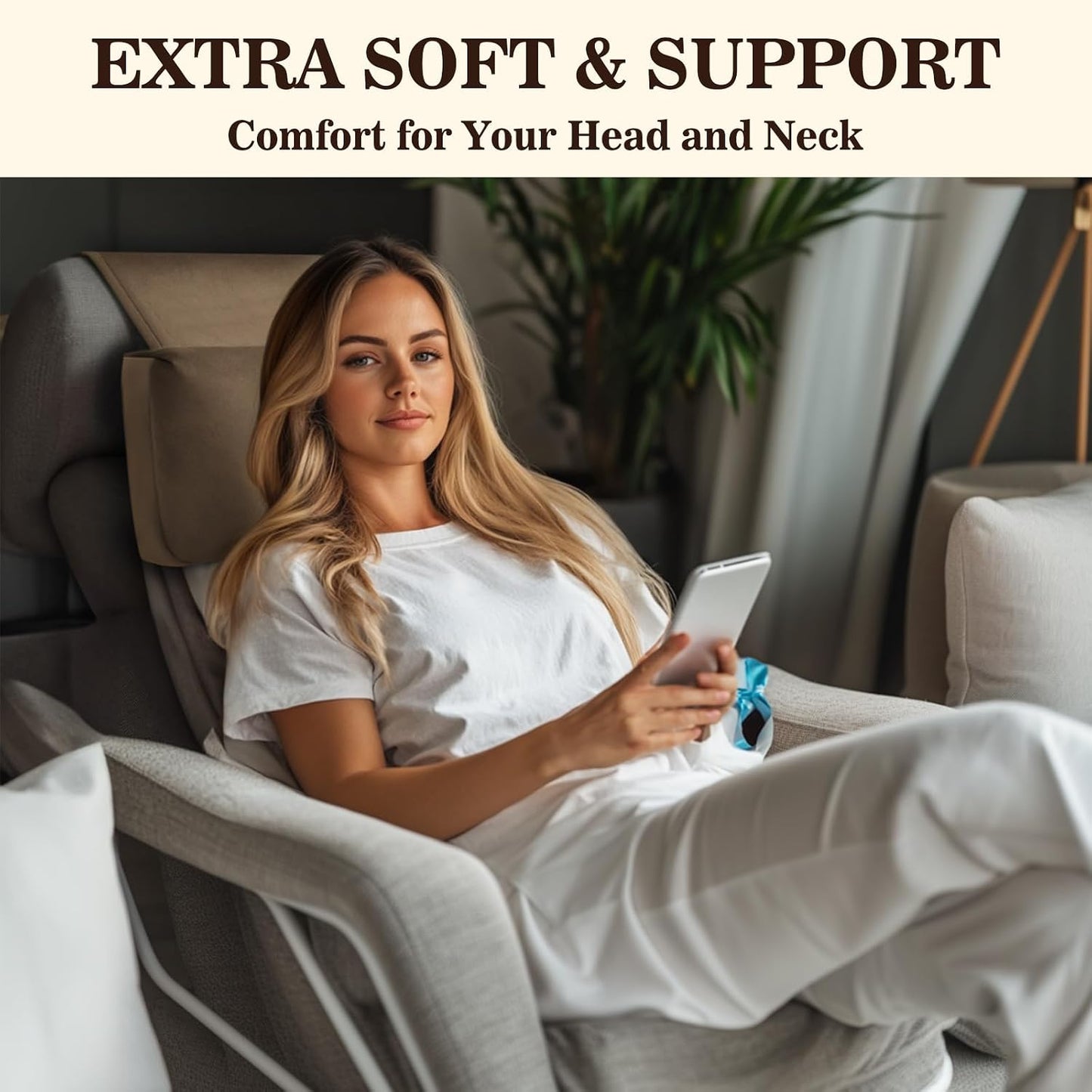 Recliner Headrest Pillow, Adjustable Comfort Neck & Head Support Pillow | Soft Velvet, Weighted Non-Slip Flap, Adjustable Filling, Washable Cover, for Recliners, Sofas, Office Chairs