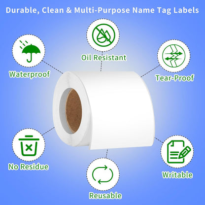 250pcs 3.5 x 2.25 Inch Blank Name Tag Stickers Removable Freezer Labels | Easy Peel Off, Tear Resistant, No Residue, Write On Moving Labels for Classroom Storage Bins Jars Food Containers Box