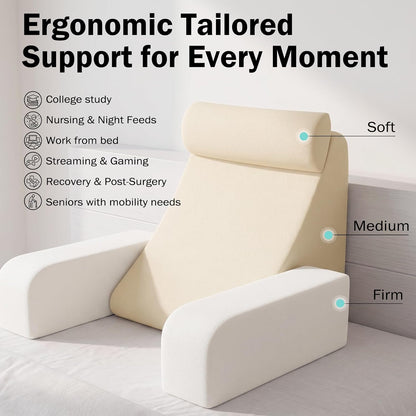 ENITYA 21" Reading Pillow for Bed with Firm Back Support & Big Pockets