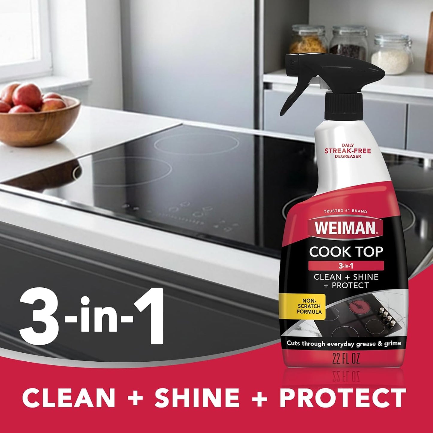 Weiman Daily Cooktop Cleaner & Degreaser, 2 Pack with Microfiber Cloth | Safe for Ceramic, Electirc, Gas & Induction Cooktop, Non-Abrasive Cleaner for Burnt-On Food & Grease, Scratch & Streak-Free