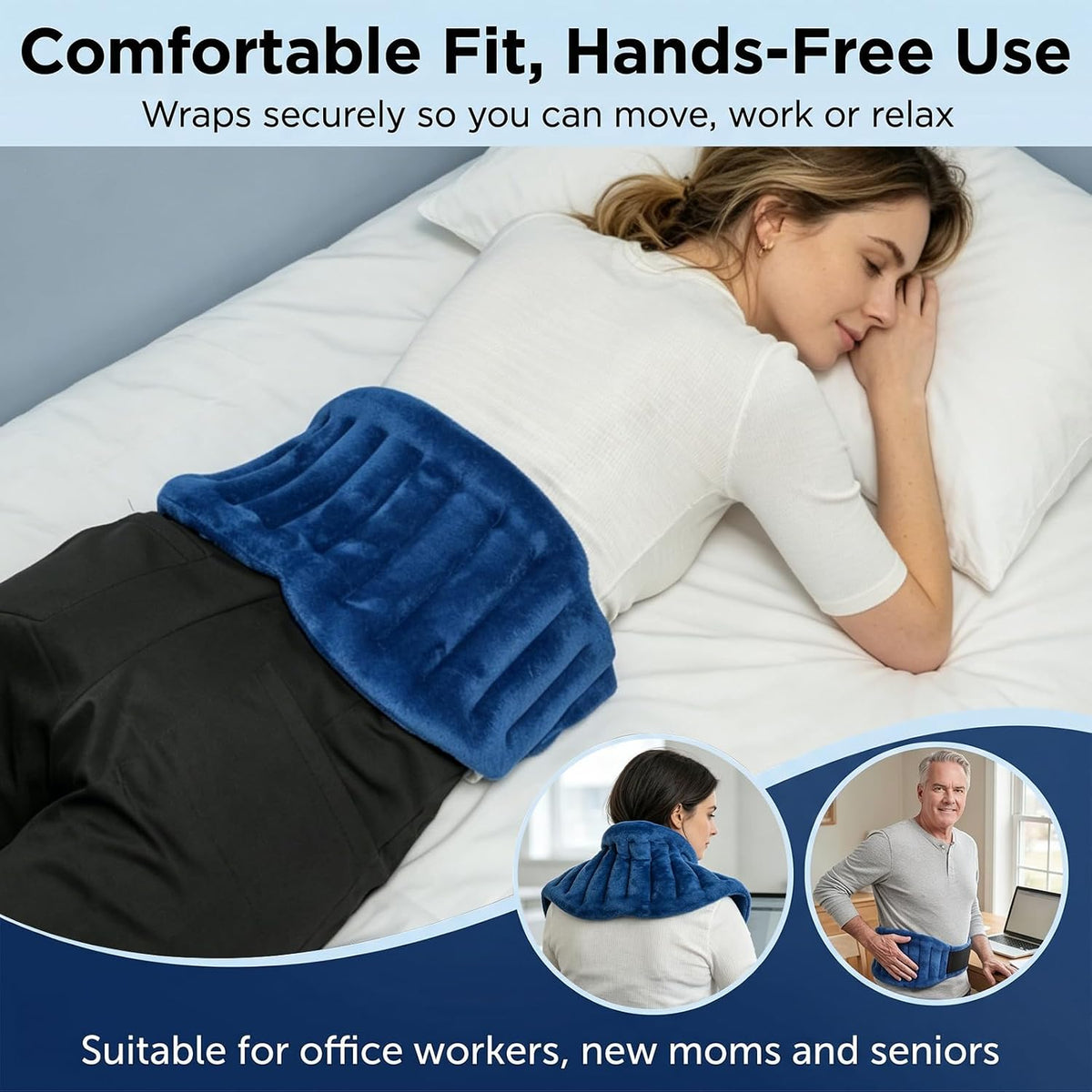 Microwave Heating Pad for Lower Back, Waist, Periods Cramps Pain Relief - Wearable Microwavable Heating Pads Heating Pad with Flax Seed for Hot & Cold Therapy, Unscented Wearable Heat Pack（Navy Blue）